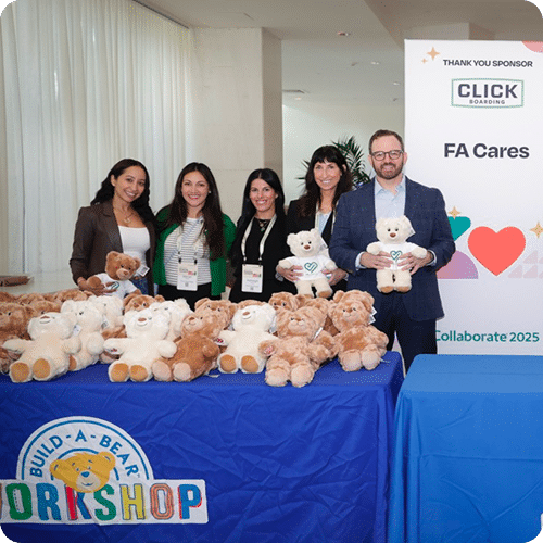 First Advantage employees are participating in a Build-A-Bear event.